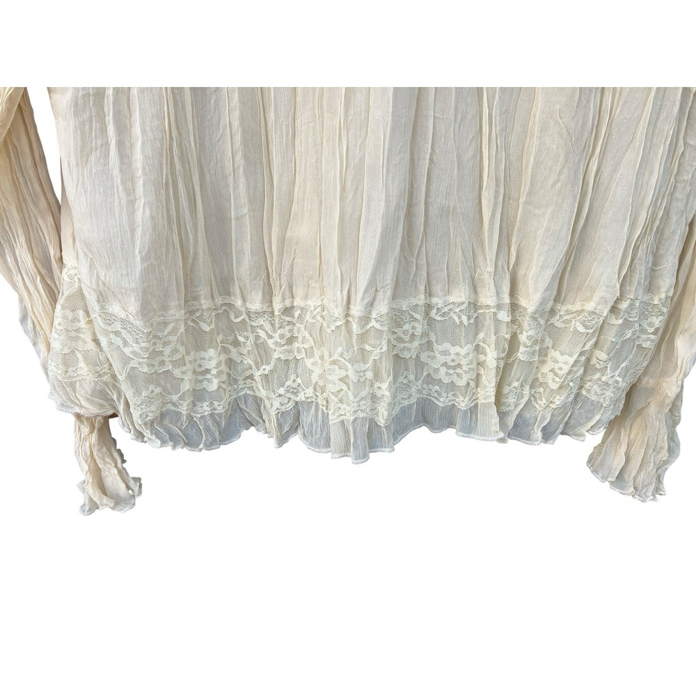 Y2K Isabella Rodriguez Silk Ruffle Poet Blouse Ivory Lace Plus 18/20 - Picture 6 of 11